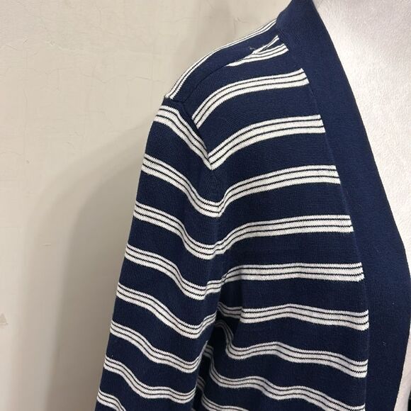 Lands End navy white striped cotton open cardigan Size S EUC - Picture 4 of 11